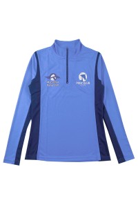 訂做藍色長袖企領拉鏈Polo恤  時尚設計印花LOGO 撞色拼接布  馬術俱樂部  澳洲 聯校錦標賽 馬術比賽 100%Polyester JQ3018 P1530